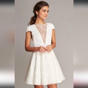 Dorris Wedding Dress - Casual Jewel Satin Lace A Line Short Sleeve Short Wedding